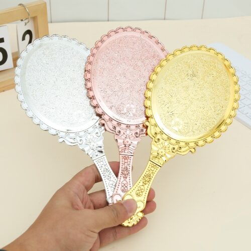 Gilded Vintage Handheld Mirror: Ornate Portable Makeup Mirror (Gold/Silver)