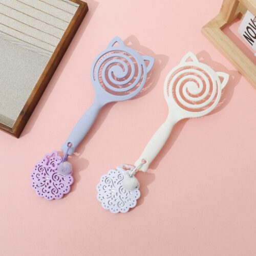Cute Cat Ear Spiral Hair Brush Flexible Hollow Out Detangler Comb