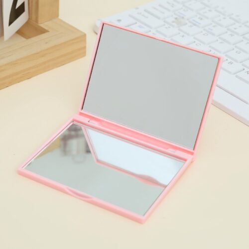 Slim Square Double-Sided Mirror: Portable Travel Makeup Mirror (Silver/White/Pink)