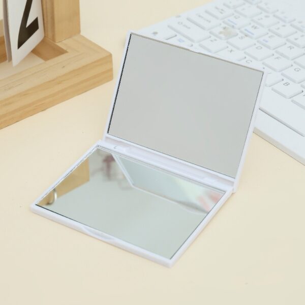 Slim Square Double-Sided Mirror: Portable Travel Makeup Mirror (Silver/White/Pink)