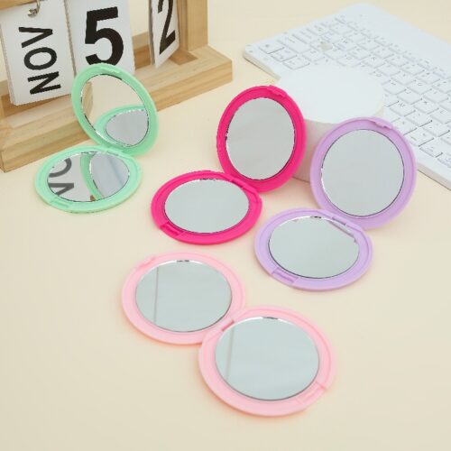 Pastel Round Compact Mirror: Double-Sided Portable Travel Makeup Mirror (Multi-Color)