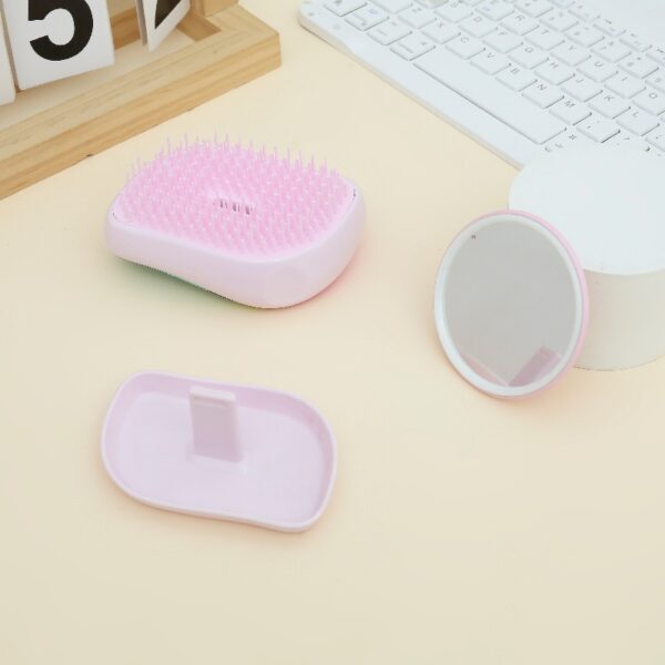 Mini Portable Detangling Hair Brush with Mirror Travel Hair Comb Set